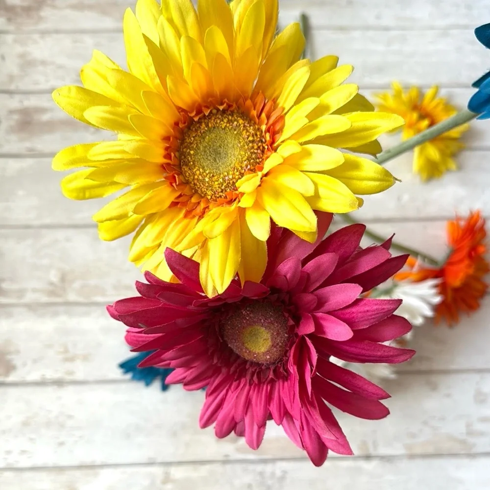 10ct Long Colorful Daisies Artificial Flowers Yellow Daisy Pink Blue Orange